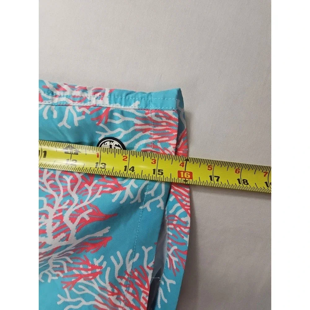 Hang Ten Men's M‎ Swim Trunks Coral Reef Blue Pink Elastic Waist Drawstring